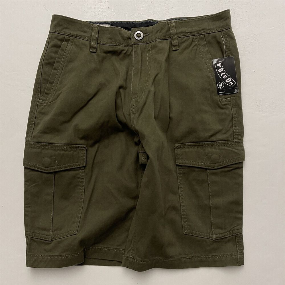 NWT Volcom VMighty 30 x 10" OD Green 100%‎ Cotton Twill Cargo Chino Shorts